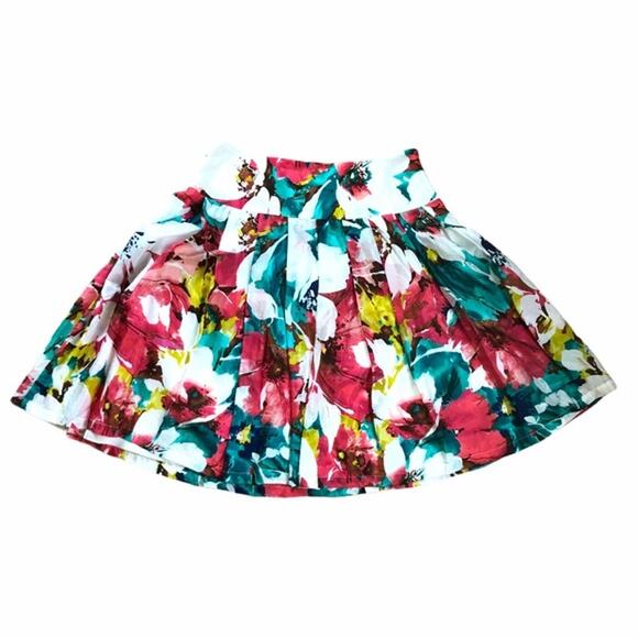 Victor Alfaro Silk Pleated Skirt Tropical Floral Pink Green 4 EUC - Picture 1 of 10